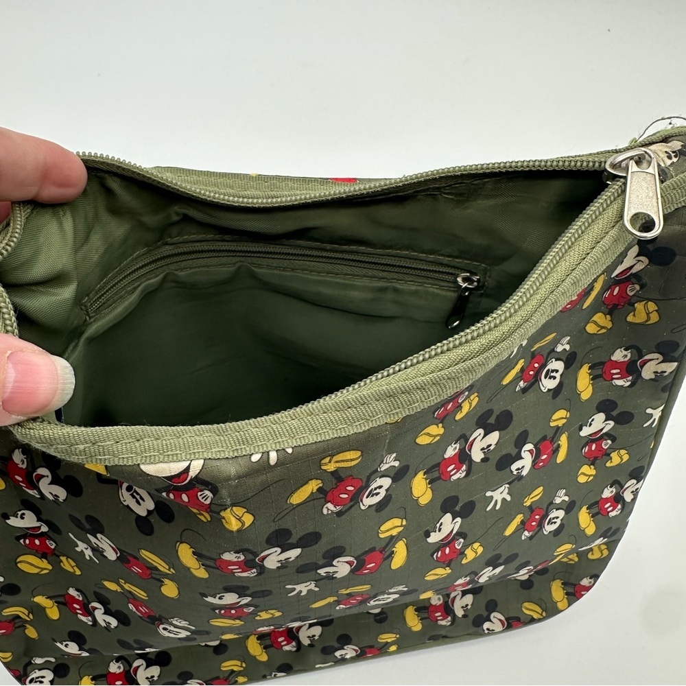 Disney Olive Green Mickey Mouse Nylon Shoulder Bag and Matching Cosmetics Case - Picture 6 of 16